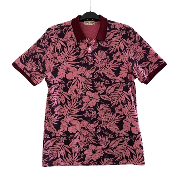 Beagle Brand Mens Floral Polo Shirt Short Sleeve Casual Size M Red - Picture 1 of 10